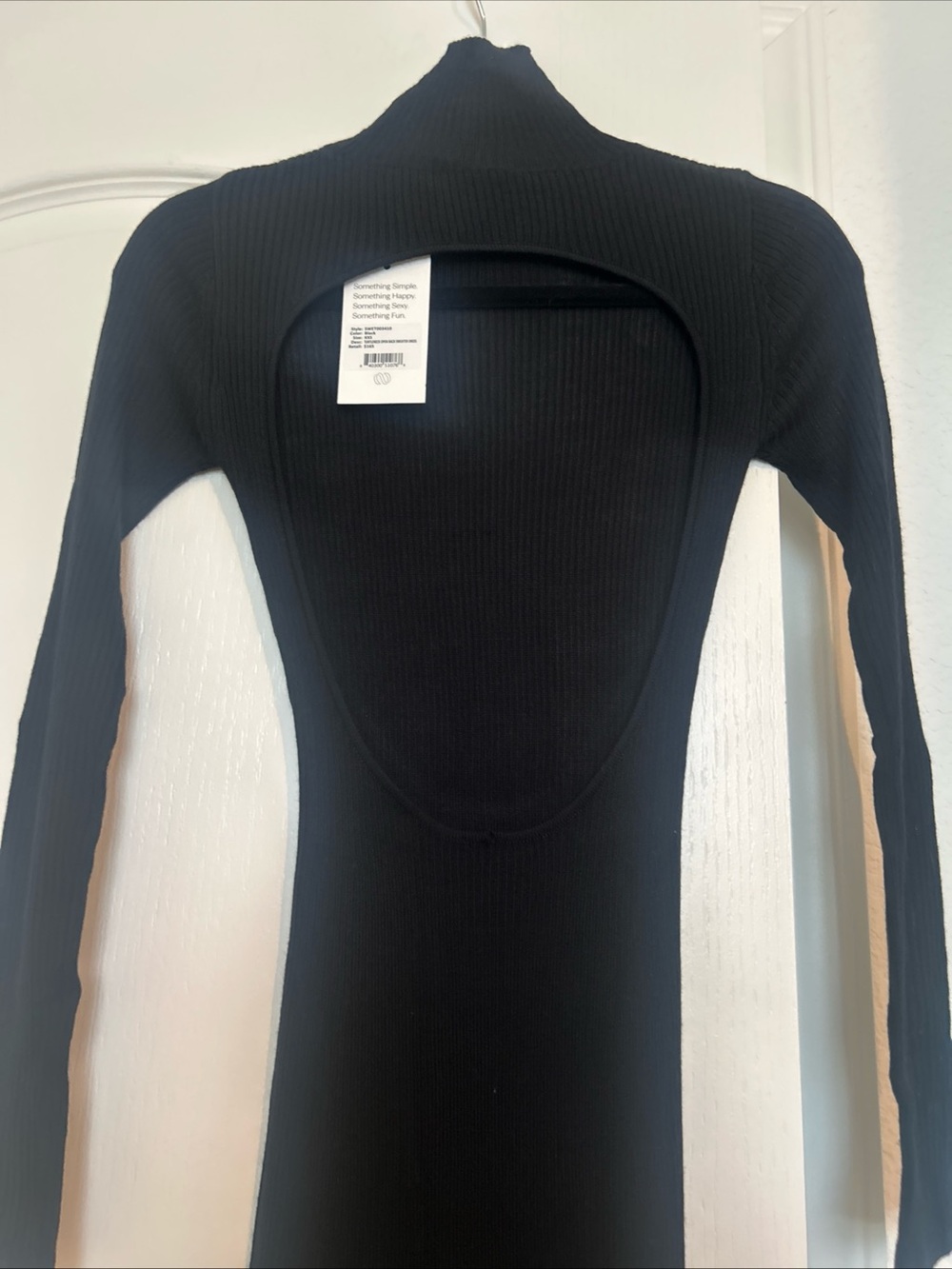 Something Navy Black Turtleneck Ribbed Open Back Long Maxi Bodycon Dress XS $165 - Picture 6 of 6